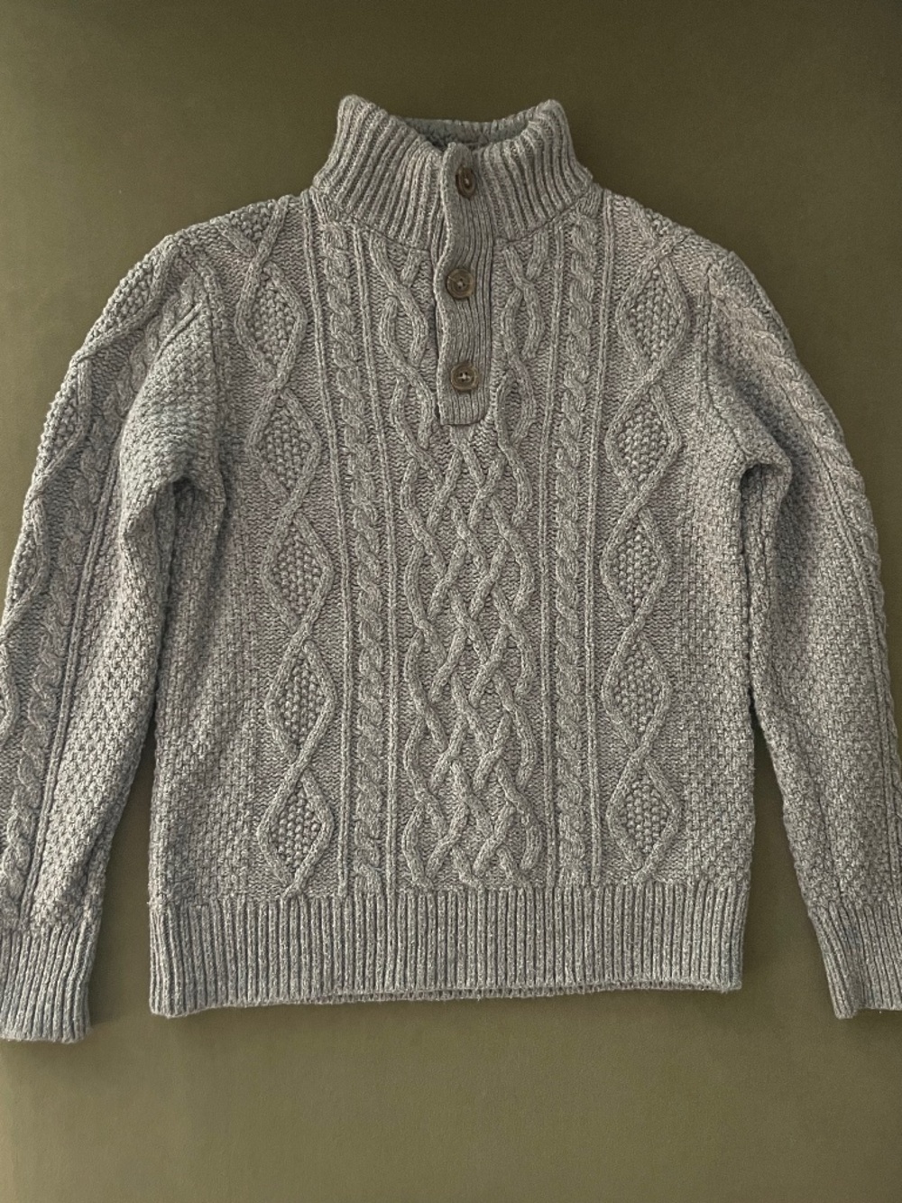 GAP Light Gray Cable Knit Sweater with Button Neck